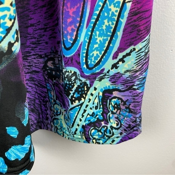 La Cera Pleat Front Printed Tunic Blue Purple Large - Picture 11 of 13